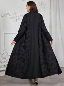 Al Najma 女士优雅简约提花长袍，端庄的阿巴亚 - 黑色 - 查看 2