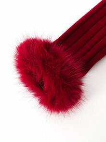 Tween-Mädchen Einfarbiges Kleid, Herbst-/Winter-Design mit Kunstpelzbündchen, langärmliges Rippstrickkleid, elegant und sanft, geeignet für den Alltag, Veranstaltungen, Urlaub, Fotografie, Feiertage, Weihnachten, Partys, Herbst-Weihnachtskostüme, langärmliges Kleid, rotes Kleid