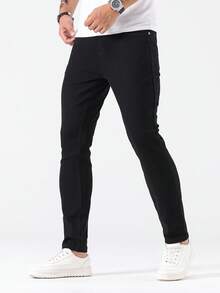 Manfinity Homme 男士时尚休闲修身口袋牛仔裤 - 黑色 - 查看 4