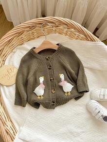 SHEIN 新生女婴可爱卡通图案针织开衫，秋冬百搭