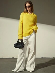 Aveloria Modichic Áo len dệt kim Mohair Chunky Oversize mới - Màu vàng - Xem 5