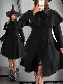Flirla Grunge Punk Plus Size Women's Cloak Design Fashion Dark Style Woolen Coat Fall Winter Cloth For Women Autumn Halloween - Black - View 1