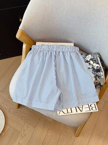 SHEIN 女士休闲条纹衬衫和短裤两件套 - 彩色 - 查看 6