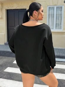 Muchica 2025 秋冬新款休闲户外、派对、约会、节日多场合大码圆领长袖镂空圆圈细节黑色大码运动衫 - 黑色 - 查看 2