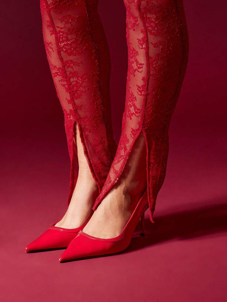 MISSGUIDED 플레어 팬츠가 있는 레이스 버스티에 크롭 탑