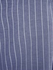 MUSERA 修身中腰细条纹阔腿裤，商务休闲风，复古富贵风，返校季街头服饰，秋季纳什维尔可爱少女风，春夏装扮 - 藍色 - 查看 5