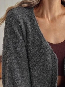 Louniche Women's Fashionable Soft Fluffy Lantern Sleeve Cardigan, Autumn/Winter - Grey - View 7