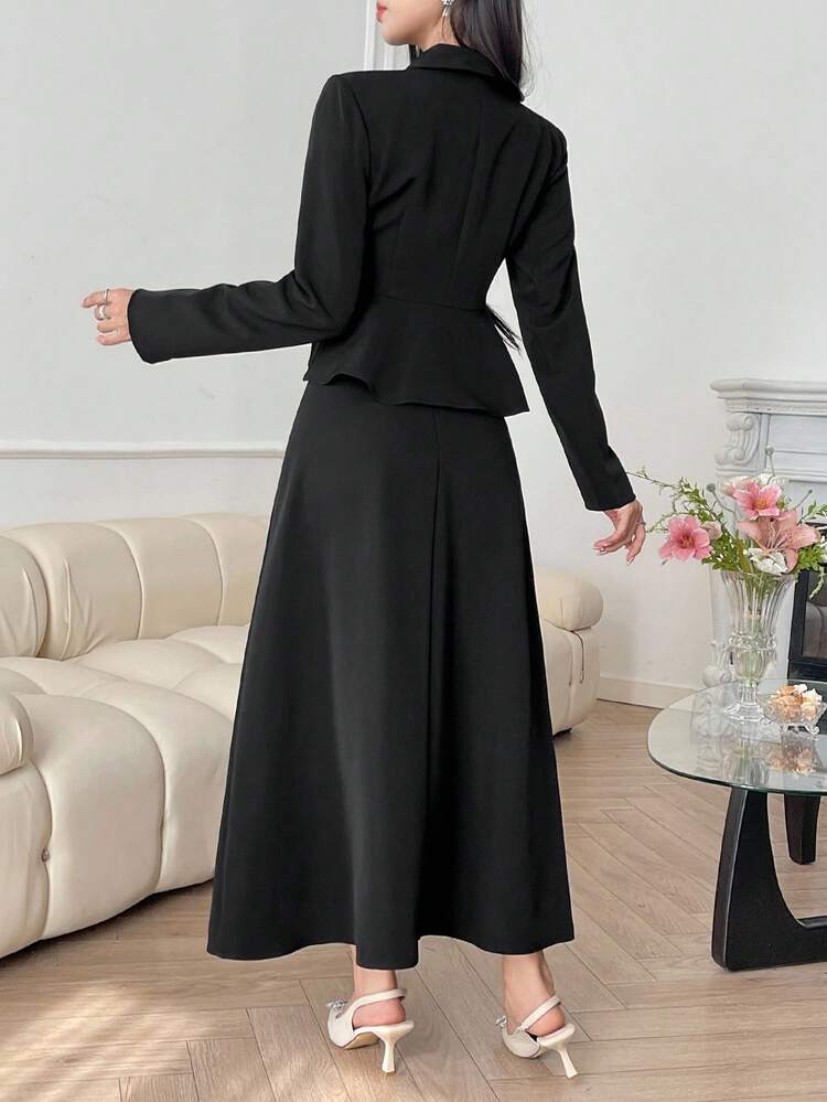 2pcs/Set Fashionable Women's Short Ruffle Hem Maxi Dress Set