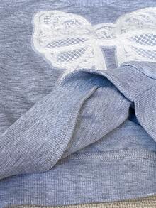 SHEIN 2 pièces Ensemble Sweat-shirt tricoté ample à motif papillon et pantalon de survêtement ample pour bébé fille, mignon et confortable pour l'automne/l'hiver