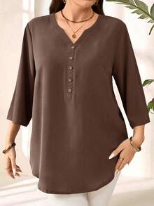 EMERY ROSE Blusa de manga 3/4 morada y roja talla grande, primavera temprana - Marrón - Ver 5