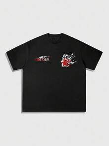 ROMWE MEN Street Life Áo thun nam tay ngắn họa tiết Gothic, thích hợp mặc hàng ngày vào mùa xuân và mùa hè, Halloween - màu đen - Xem 2