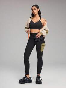 Innovista Leggings de sport doux et confortables pour l'extérieur, avec coutures contrastées, blocs de couleurs, taille haute, pour le yoga, l'entraînement HIIT, le bureau et la salle de sport. Pantalons stretch, respirants, avec poches, coupe flatteuse, protection UV, résistants à la transpiration. Collection automne-hiver pour un look sportif chic et fonctionnel. - Noir - Voir 8