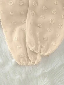 Franclia 女式V领纯色褶皱长袖优雅时尚衬衫 - 杏色 - 查看 6