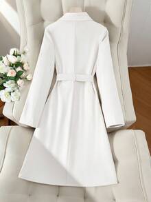 Franclia Women's Solid Color Faux Suede Double-Breasted Side Pocket Regular Jacket - White - View 2