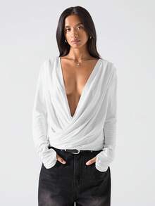 LYSMO 2025 Minimalist Top With A Slouch Collar, Sexy Hot Girl, Comfortable And Casual, Versatile And Casual, Comfortable Commuting, Campus /Party Pants/Going Out Top /Elegant For Women/Country Concert /Influencer Style, Inspired Fashion, Light Party Vibe, Glamorous Yet Minimalist With A Cutting-Edge Touch, Grunge Chic, Streetwear - White - View 5