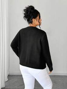 Elenzga Fashionable Elegant Date Party Design Handmade Tassel Short Sweater Cardigan, Plus Size, Autumn/Winter Exquisite Button-Up Black Knit Jacket - Black - View 2