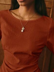 Poéselle Women's Casual Solid Color Bell Sleeve Boat Neck Blouse - Rust Brown - View 5