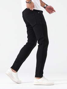 Manfinity Homme 男士时尚休闲修身口袋牛仔裤 - 黑色 - 查看 7