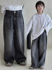 DAZY Tween Boys' Loose Straight Leg Jeans, All-Match Style, Versatile, Suitable For School, Autumn - Grey - View 8