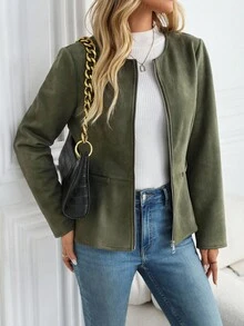 SHEIN LUNE 女士休闲拉链长袖轻便夹克，日常穿着