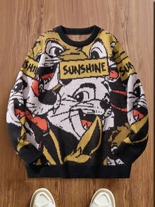 Manfinity Roghcode Suéter con estampado de dibujos animados de moda para hombres en otoño/invierno - Multicolor - Ver 1