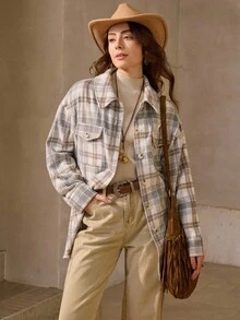 Wildy 休闲美式乡村格纹羊羔绒衬衫式柔软秋冬新品