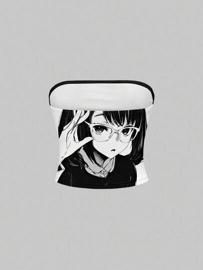 Anime Top court blanc vintage sexy de style Y2K avec personnage de dessin animé anime pour femmes