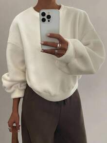 Livesso 女士宽松商务休闲简约保暖内衬厚款运动衫，秋冬 - 米色 - 查看 2