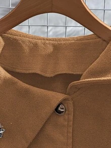 GlowEve Áo khoác nữ thanh lịch với họa tiết hoa cúc kim loại và cổ áo rộng - Màu Khaki - Xem 4