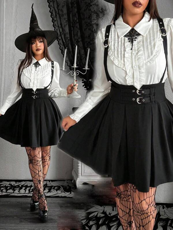 Whyspr Vestido de peto plisado de moda talla grande