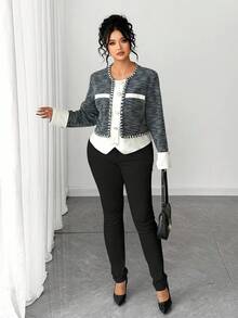 Elenzga Elegante, lässige Jacke in Große Größen für anspruchsvolle, reife Damen - Blau-Weiß - Übersicht 4