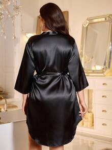 Women's Plus Size Stylish Arc Design Satin Robe, Fall, Winter