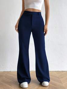 SHEIN Unity Women's Solid Color Casual Pants - Navy Blue - View 3