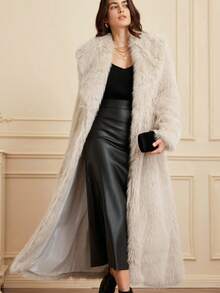 Aveloria Rosie Fashionable Oversized Faux Fur Collar Long Jacket For Women - Grey - View 5