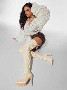 SHUZIA Women's Versatile, Warm Sexy Over-Knee Side Zipper Stiletto Heeled Boots - Beige - View 3