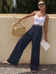 Dazy-Less Women's Loose Casual Straight Leg Jeans, Summer New Arrival Business Casual Woman - Dark Wash - View 4