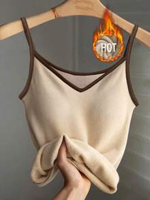 GlowEve 女式秋冬罗纹饰边休闲保暖内衬吊带背心 - 杏色 - 查看 1