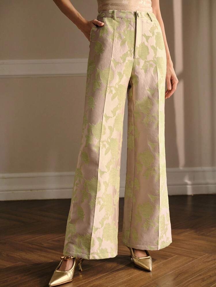 PRESS CREASE FLORAL PRINT SUIT PANTS