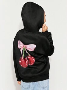 Radiana Tween Girl Casual Hooded Long Sleeve Thick Sweatshirt, Suitable For Autumn/Winter - Black - View 2