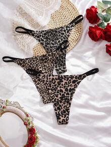3pcs/Pack Sexy Leopard Print Women's Thong Underwear, Fashionable & Breathable ClassicAnimalPrint - Multicolor - View 3