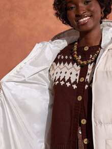 EURMUSE Puffer Jacket With High Collar And Front Zipper, Warm And Puffy Winter Outerwear, Waterproof Fabric - Beige - View 6