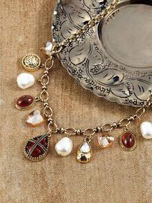 Glisma 1 pieza Collar con colgante de gota de agua estilo vintage chapado en oro de 18K con perla falsa para mujeres