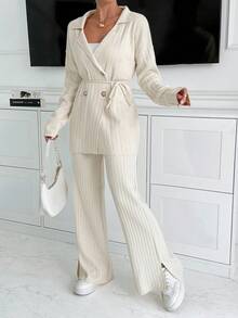 EURMUSE Handmade Stitch Embroidery Sweater And Pant Knit Set - Beige - View 7