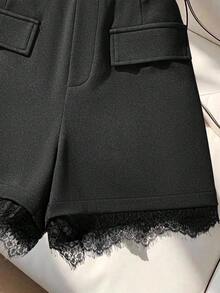 SHEIN Clasi Women's Fashionable & Elegant Lace Trim Elastic Waist Shorts - Black - View 6