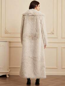 Aveloria Rosie Fashionable Oversized Faux Fur Collar Long Jacket For Women - Grey - View 3