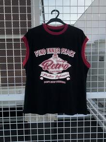 DAZY Camiseta de manga corta con texto gráfico de ajuste holgado informal, adecuada para uso diario Y2K - Negro - Ver 4