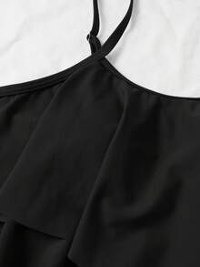 SHEIN Swim Summer Beach Hanky Hem Ruched High Waisted Bikini - Black - View 3