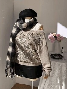 Flirla เสื้อสเวตเตอร์สวมหัวไซส์ใหญ่ - สีกากี - ดู 4