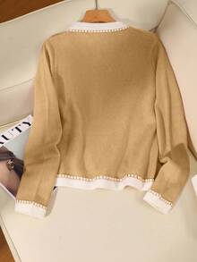 Lyxana Women's Versatile Colorblock Long Sleeve Knitted Cardigan, Autumn/Winter - Khaki - View 2