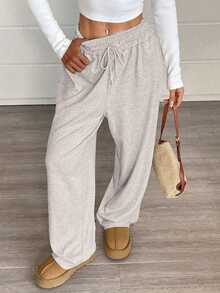 SHEIN EZwear Women's Casual Drawstring Waist Loose Khaki Sweatpants, Summer Business Casual Woman,Cargo Pants Graduation,Back To School Outfits,Graduation,Teacher Outfits For Women,Back To School